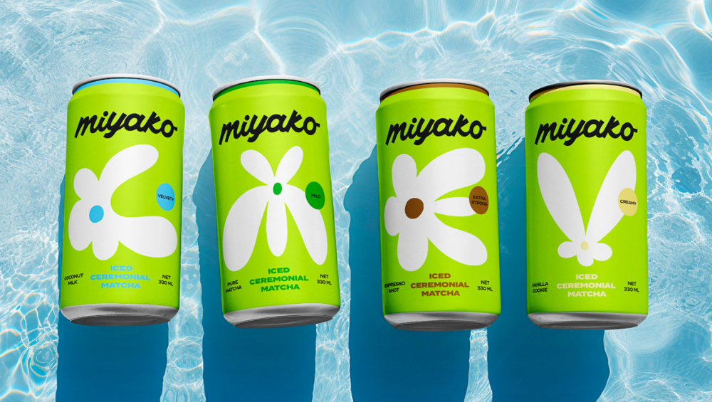 MIYAKO 創(chuàng)新日式抹茶飲料包裝設計與品牌塑造,嫩綠色+自由活力的白色花朵 MIYAKO 創(chuàng)新日式抹茶飲料包裝設計與品牌塑造,嫩綠色+自由活力的白色花朵
