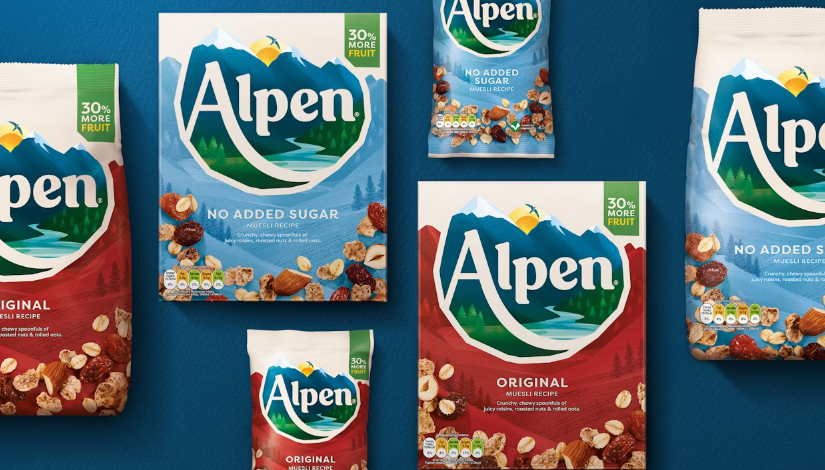 Alpen早餐谷物麥片打造新品牌與logo設(shè)計包裝設(shè)計，阿爾卑斯山插畫元素