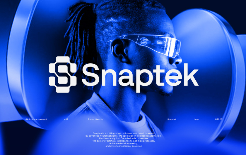 Snaptek 人工智能尖端科技品牌S字母logo設(shè)計(jì)vi設(shè)計(jì)，藍(lán)色科技風(fēng)