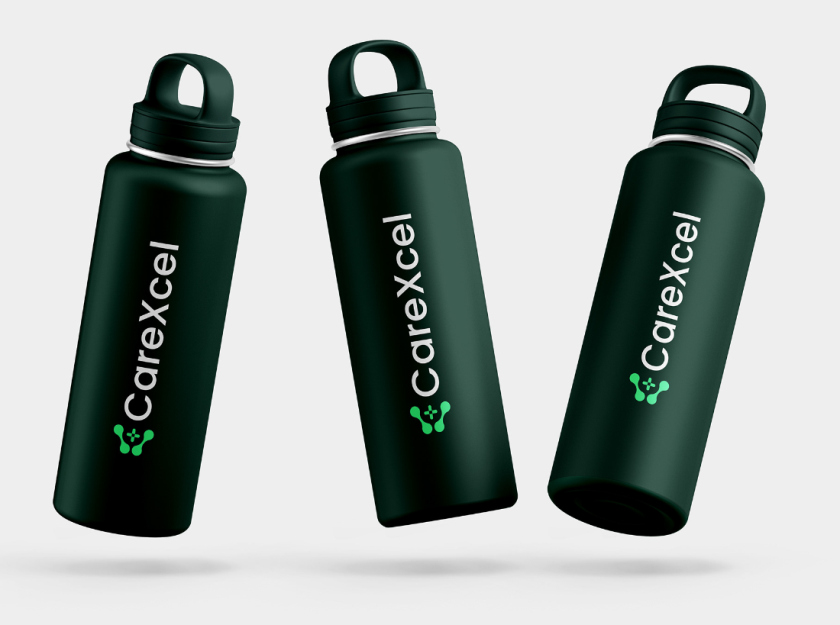 CareExcel 醫(yī)療保健解決方案公司logo設(shè)計(jì)vi設(shè)計(jì)，分子結(jié)構(gòu)加十字