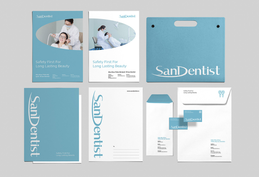 SanDentist 美容牙科品牌形象vi設(shè)計(jì)，清新風(fēng)格突出安全與美麗
