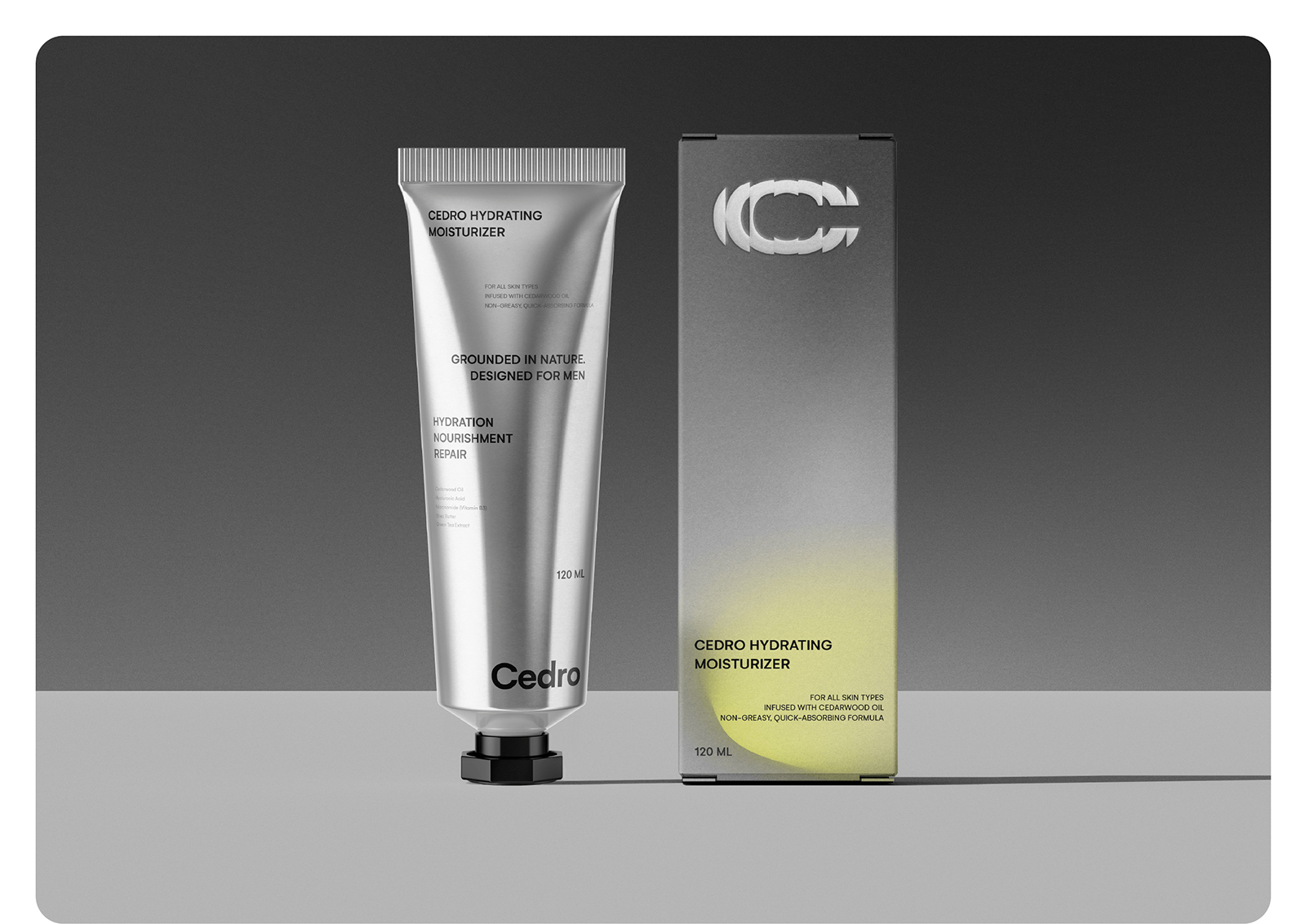 Cedro 男性護膚品品牌創(chuàng)建（潔面乳保濕霜精華液）-命名logo設(shè)計銀色包裝設(shè)計