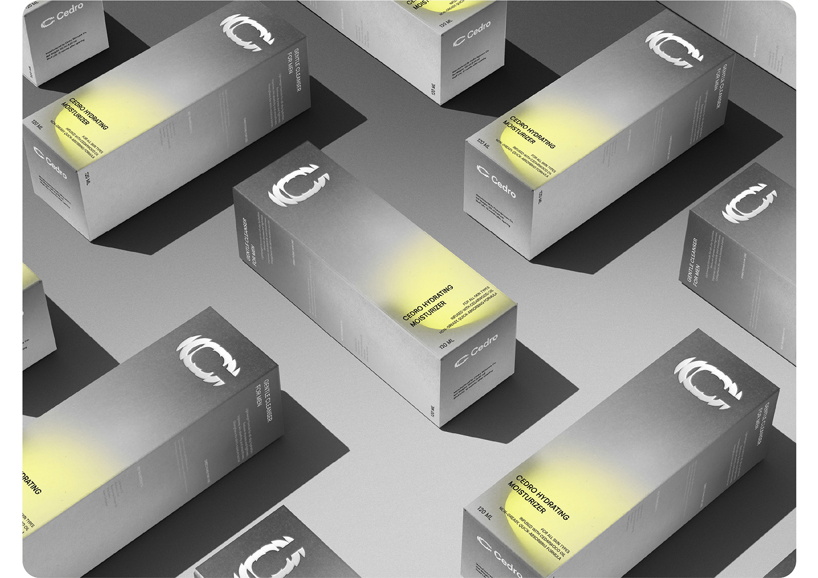 Cedro 男性護膚品品牌創(chuàng)建（潔面乳保濕霜精華液）-命名logo設(shè)計銀色包裝設(shè)計