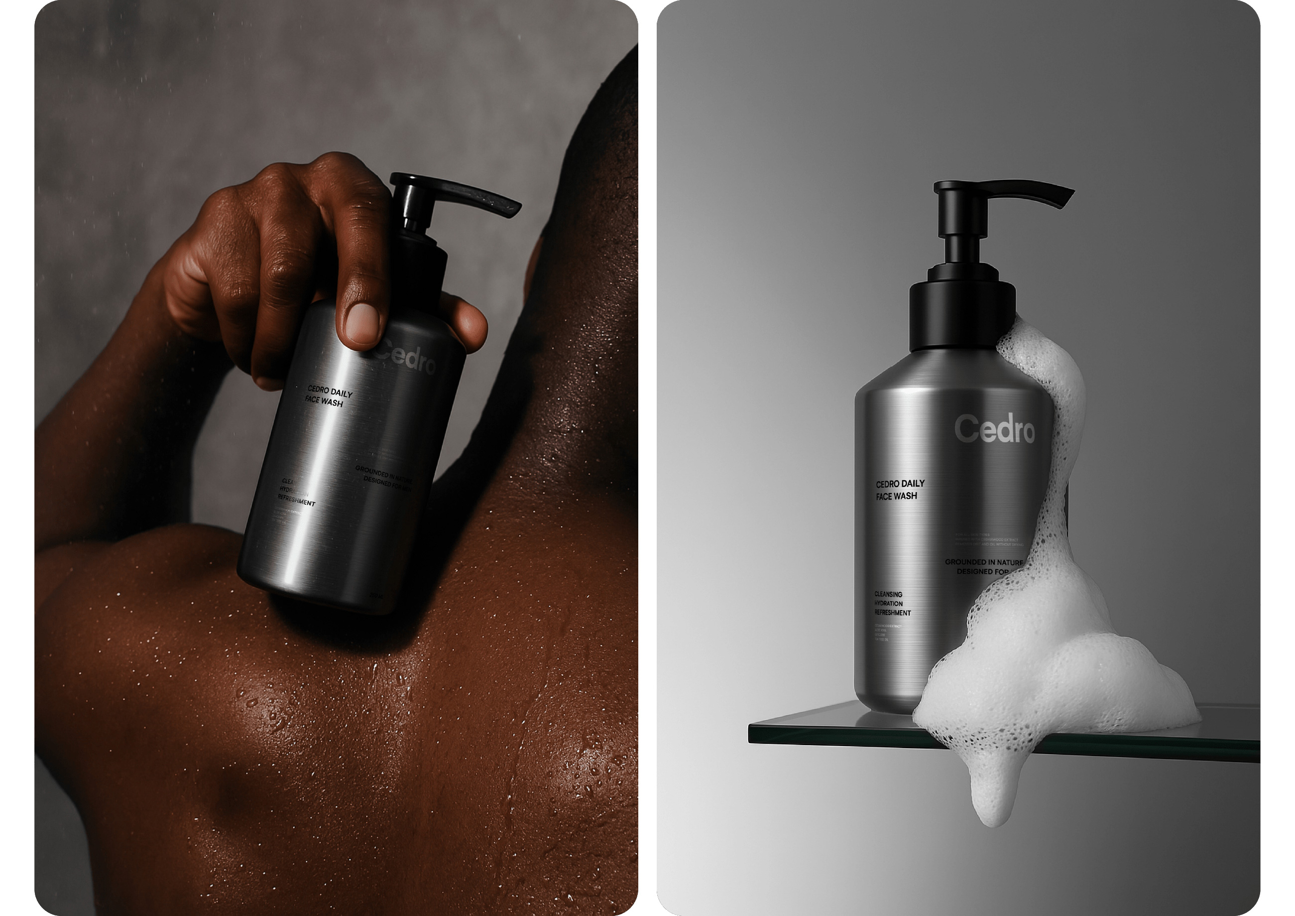 Cedro 男性護膚品牌創(chuàng)建（潔面乳保濕霜精華液）-命名logo設(shè)計銀色包裝設(shè)計