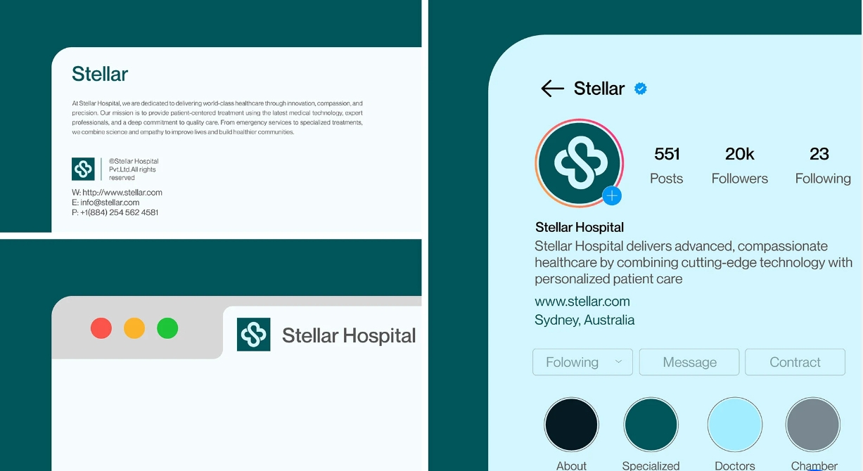 Stellar 醫(yī)院logo設(shè)計vi設(shè)計，融合多個醫(yī)療元素-上海logo設(shè)計公司