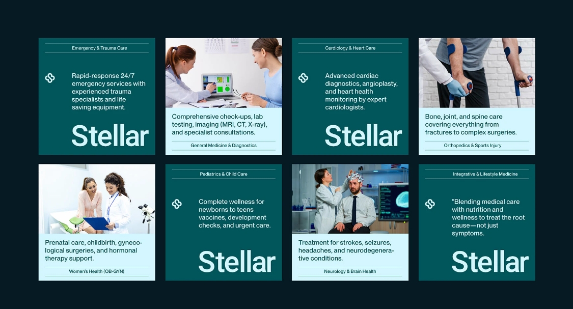 Stellar 醫(yī)院logo設(shè)計vi設(shè)計，融合多個醫(yī)療元素-上海logo設(shè)計公司