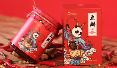 天府途禮豆瓣醬辣醬包裝設(shè)計(jì)“熊貓川劇戲劇插畫(huà)”