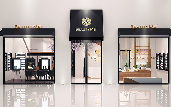 Beautymei水魅兒美甲護(hù)膚化妝品專(zhuān)賣(mài)體驗(yàn)店鋪空間設(shè)計(jì)，黑色+深原木色風(fēng)格